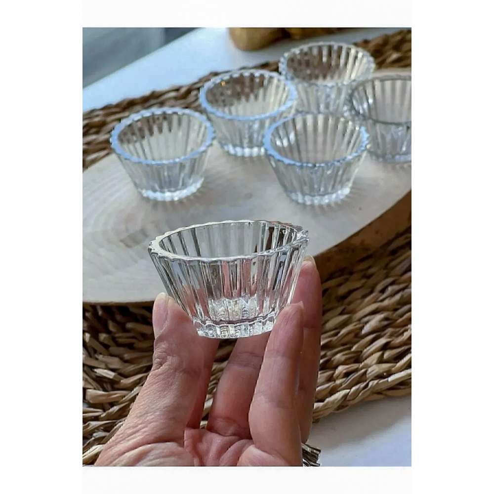 6 Adet Mini Cam Sosluk Kahve Yanı Lokumluk Reçellik Sunumluk Dekoratif Tabak