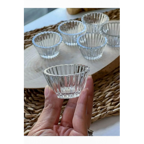 6 Adet Mini Cam Sosluk Kahve Yanı Lokumluk Reçellik Sunumluk Dekoratif Tabak