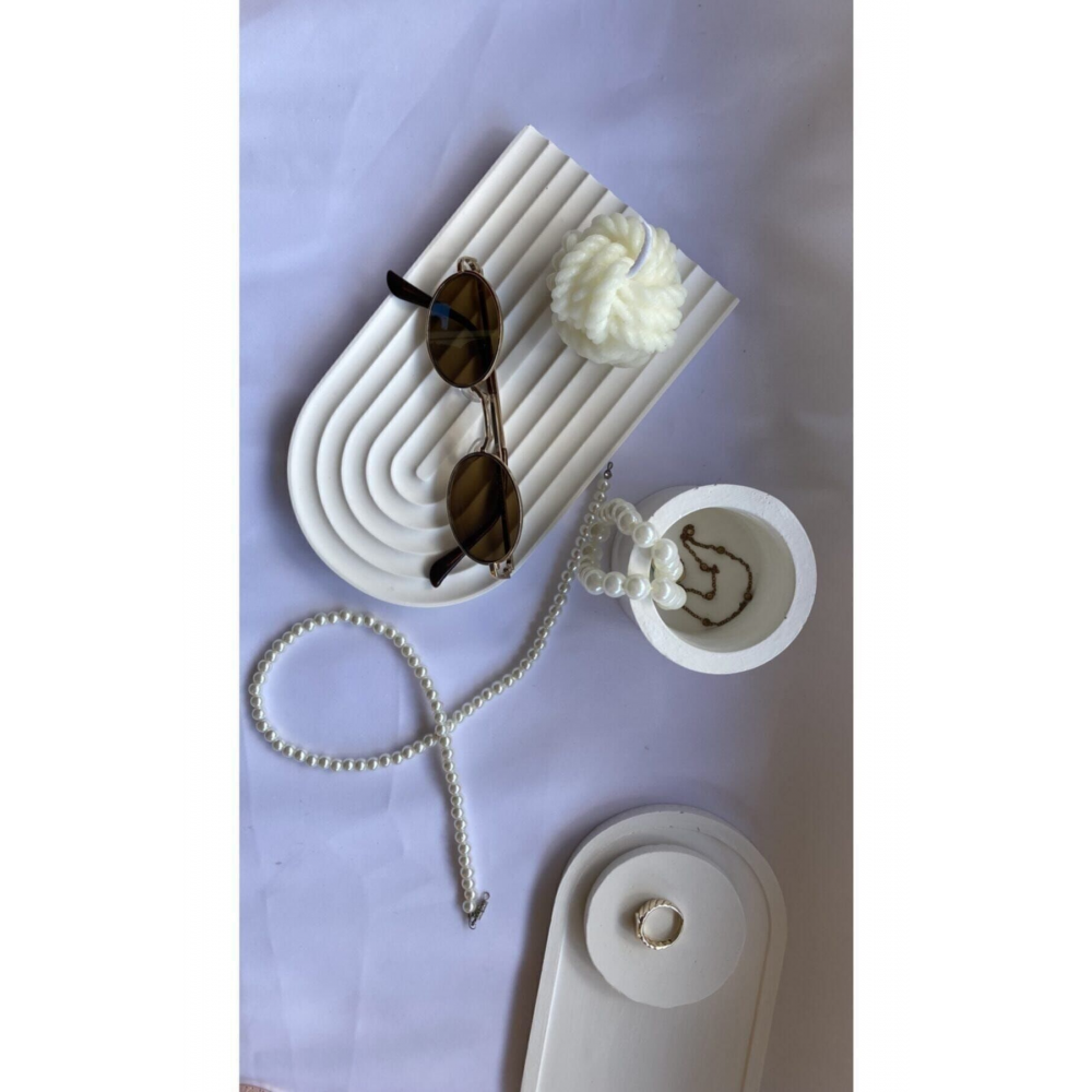 Dekoratif Geometrik Çizgili Beton Tabak Beton Takı Tabağı Mum Tabağı Organizer