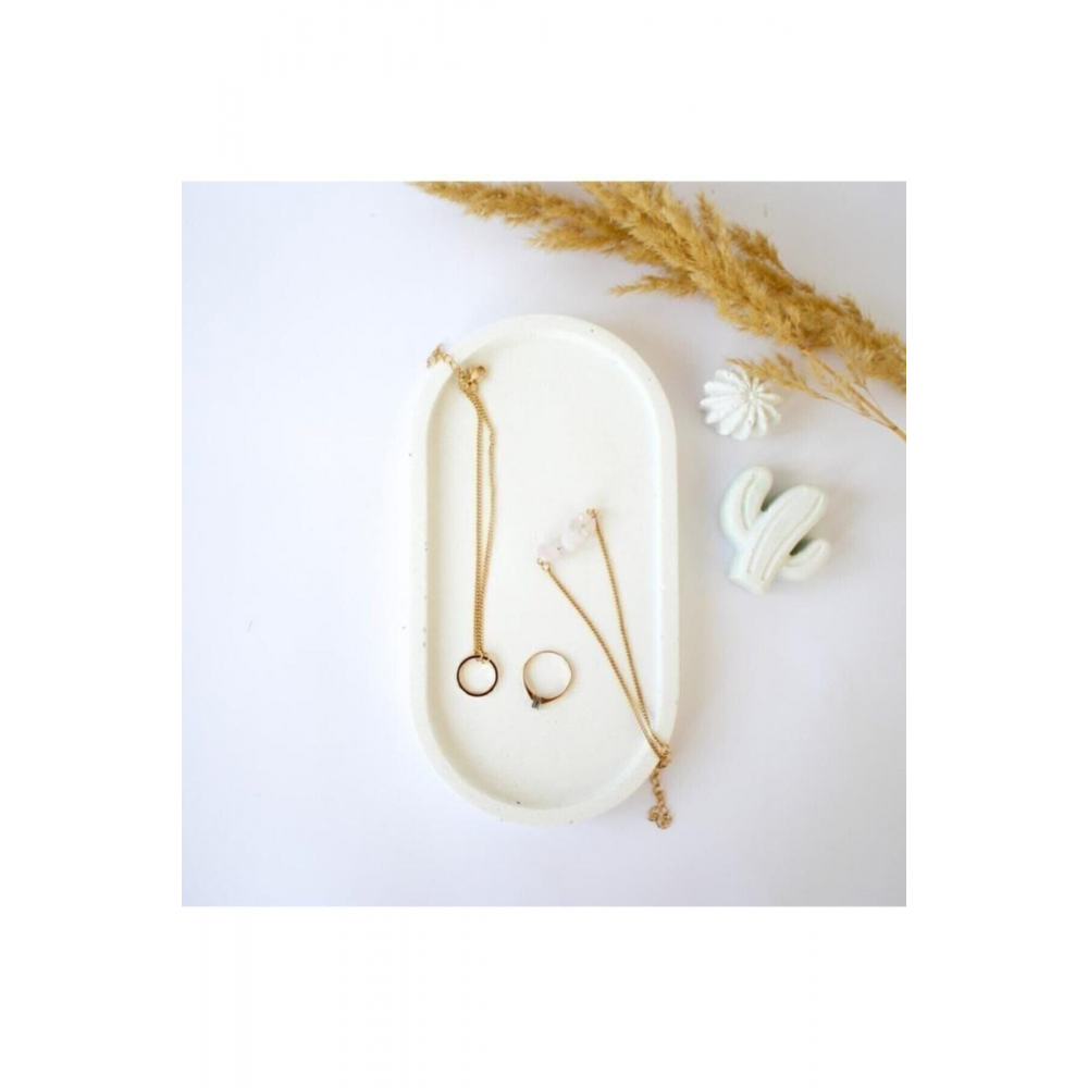 Dekoratif Hediyelik Oval Beyaz Biblo Tabak Takı Tabağı Mum Tabağı Mumluk Organizer