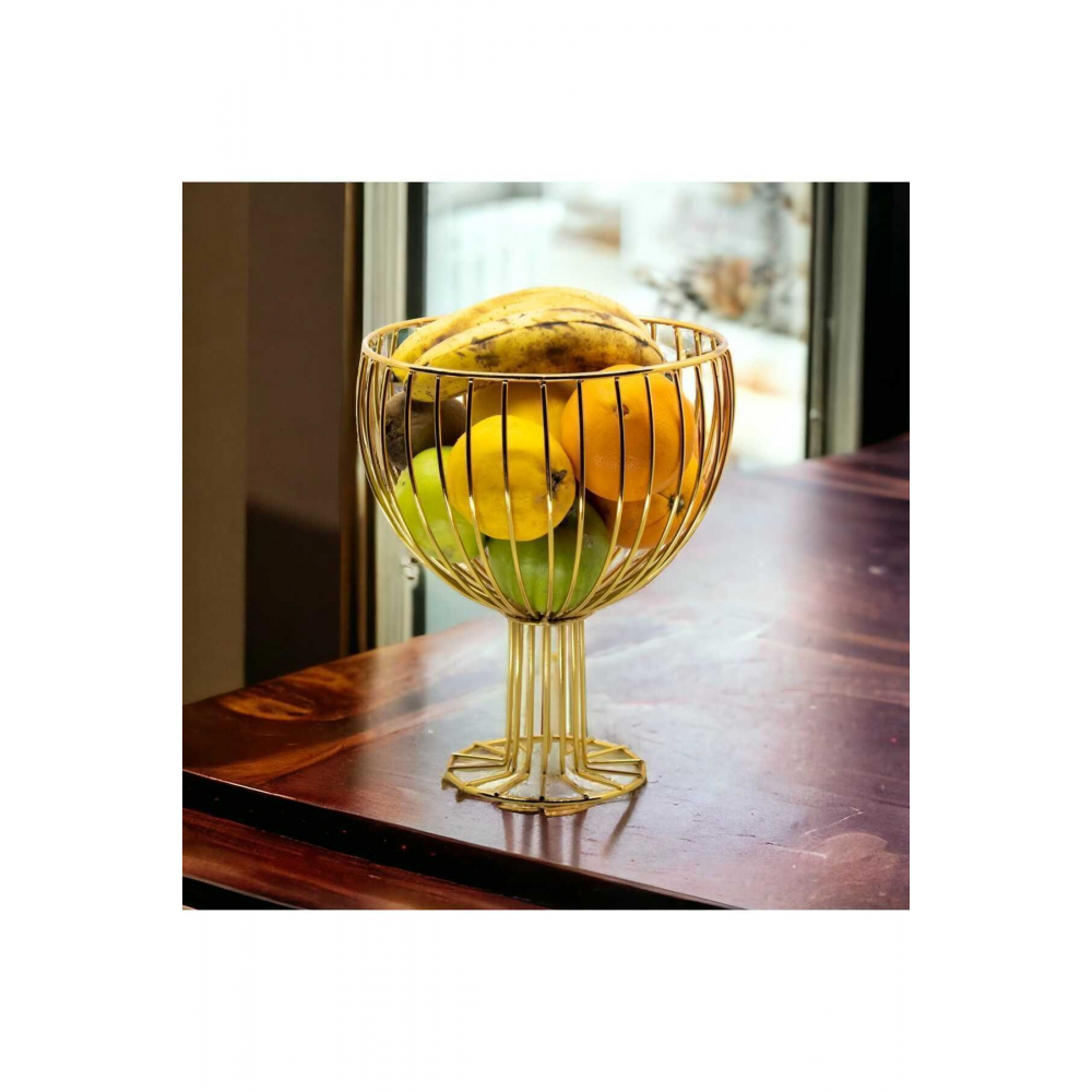 Gold Kadeh Dizyn Metal Meyvelik Sunum Sepeti Dekoratif Mutfak Salon Oturma Odası