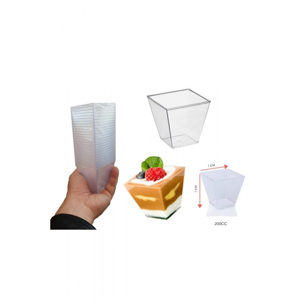 Prizma Mini Mika Plastik Kare Kap Küp Sunum Kase 200cc 8**adet
