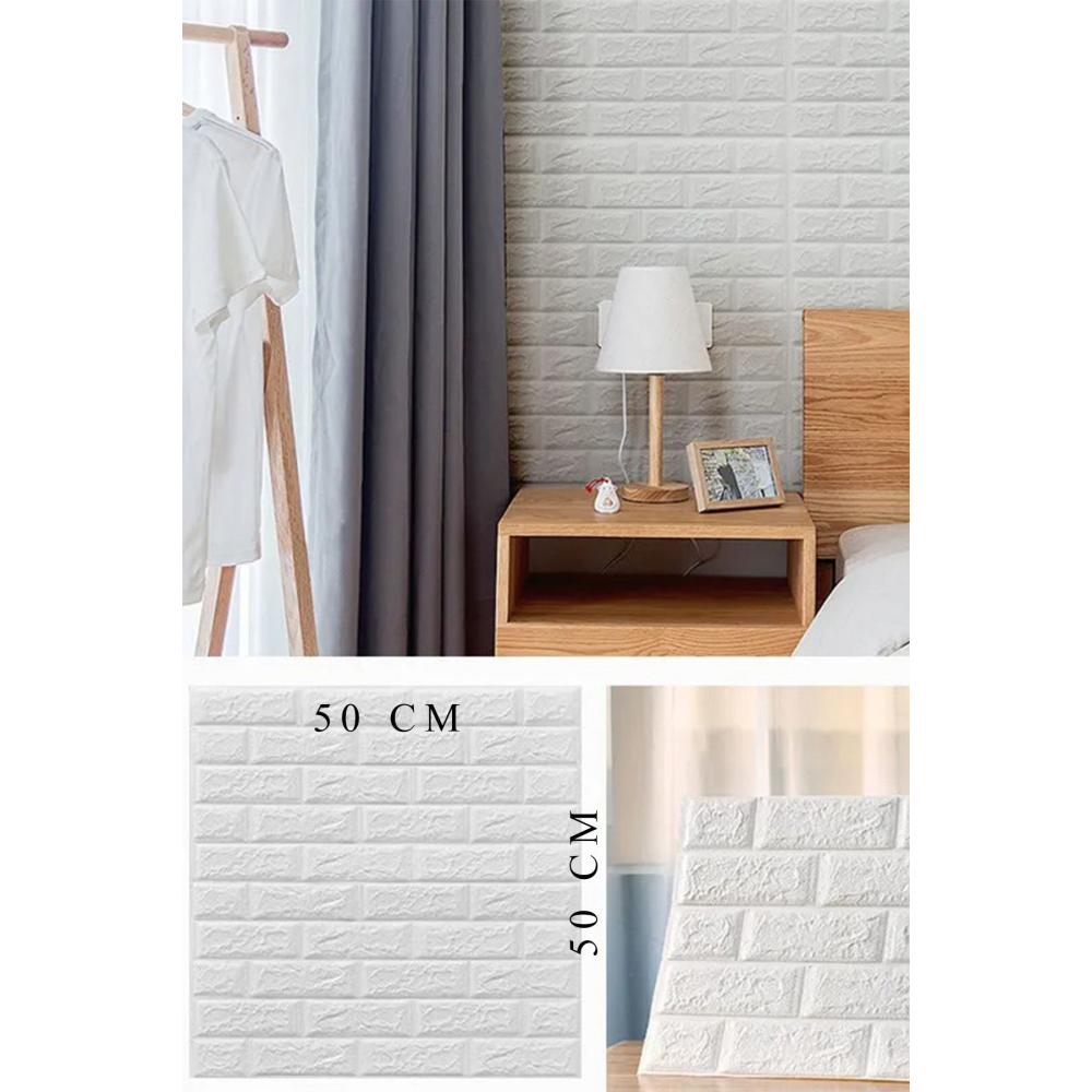 50x50 Cm 0,27 M² Kendinden Yapışkanlı Duvar Kağıdı Esnek Köpük Paneli 3d Boyutlu Tuğla Desen Beyaz