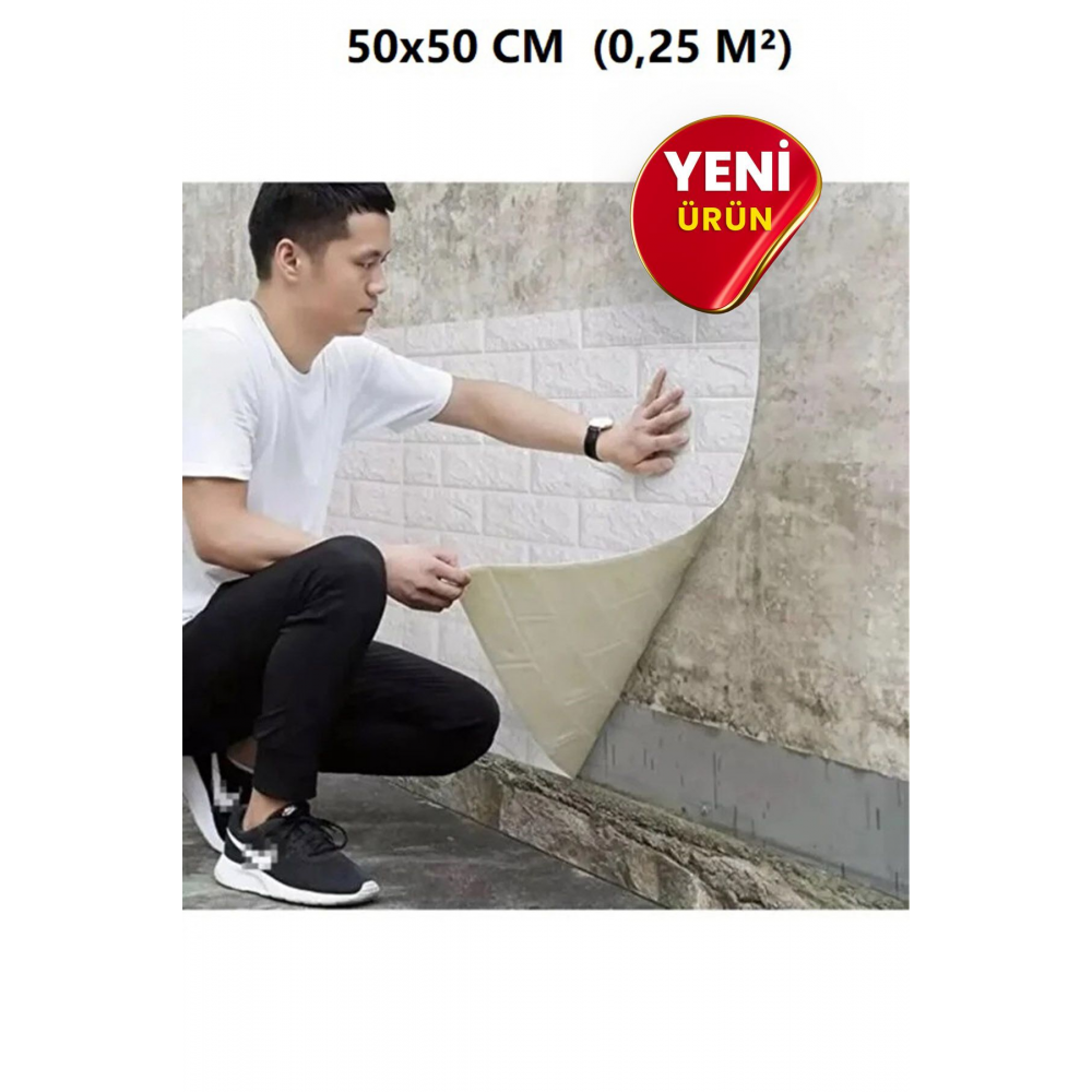 50x50cm(0,25M2) Kendinden Yapışkanlı Beyaz Esnek Sünger Beyaz Tuğla Duvar Kağıdı Paneli Köpük