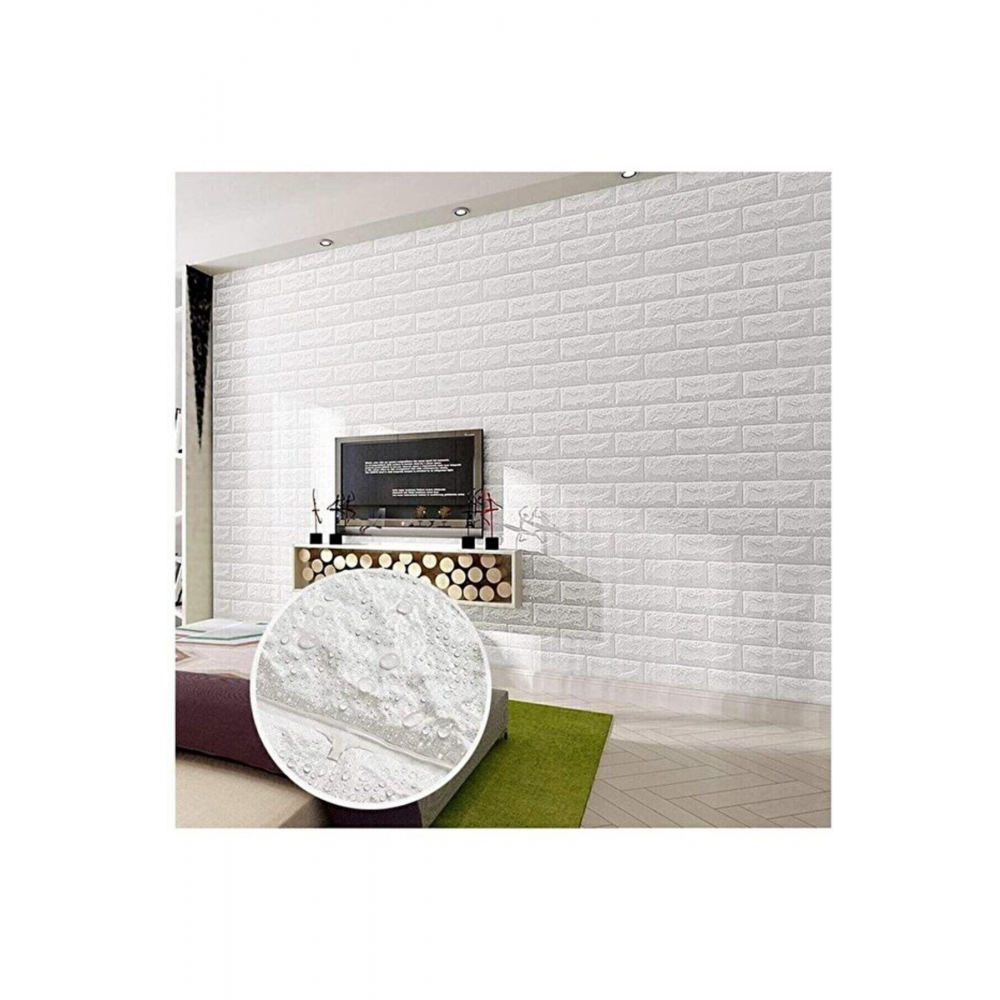 50x50cm(0,25M2) Kendinden Yapışkanlı Beyaz Esnek Sünger Beyaz Tuğla Duvar Kağıdı Paneli Köpük