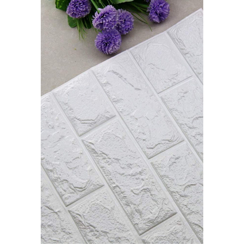 50x50cm(0,25M2) Kendinden Yapışkanlı Beyaz Esnek Sünger Beyaz Tuğla Duvar Kağıdı Paneli Köpük