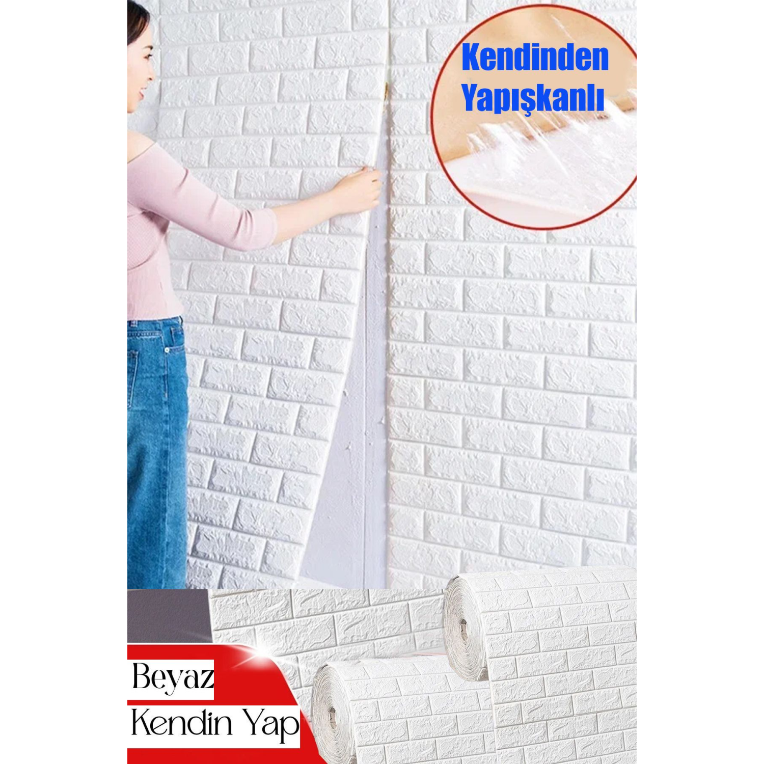50x7 Cm Beyaz Kendinden Yapışkanlı Duvar Kağıdı Esnek Köpük Paneli 3d Boyutlu Tuğla Desen