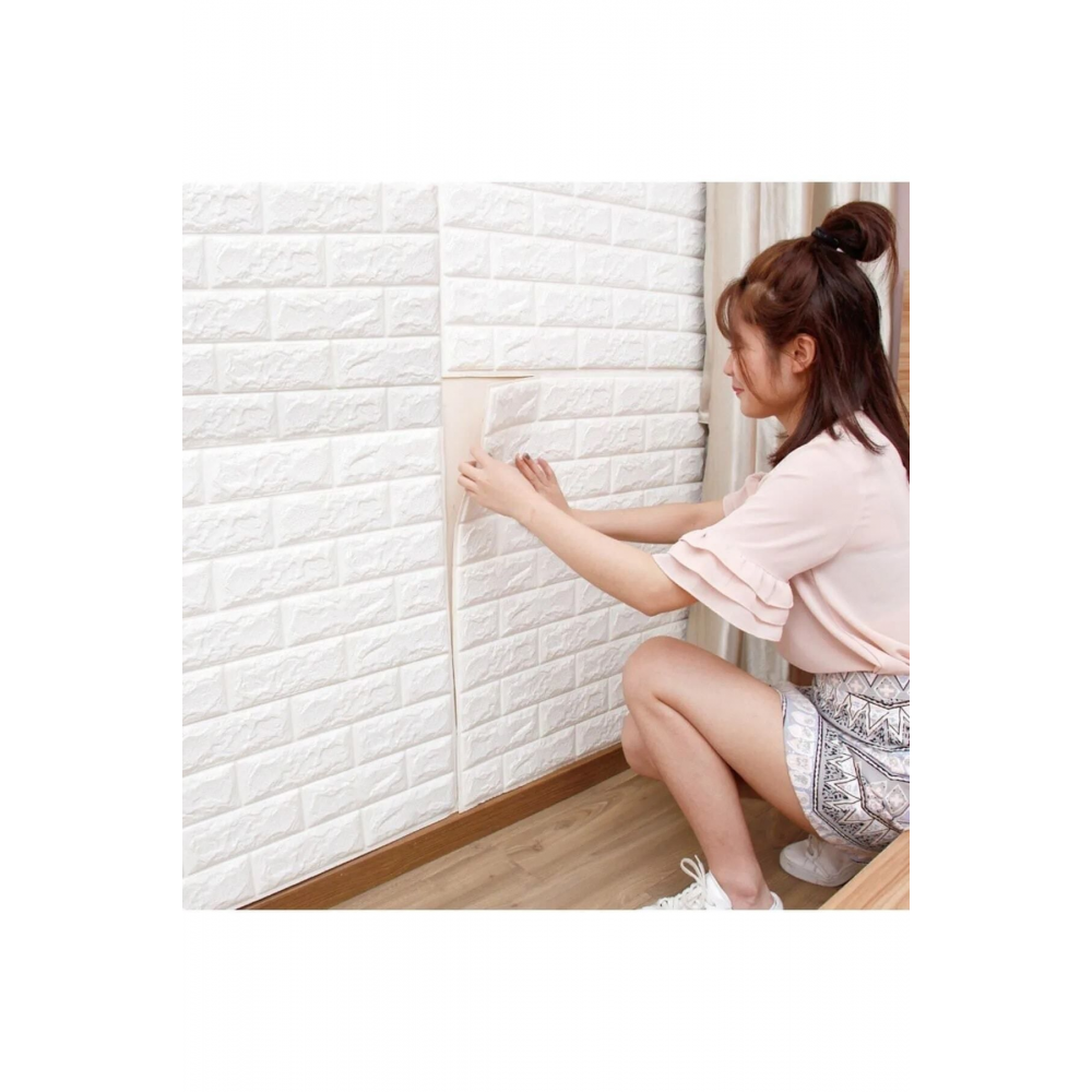 50x7 Cm Beyaz Kendinden Yapışkanlı Duvar Kağıdı Esnek Köpük Paneli 3d Boyutlu Tuğla Desen