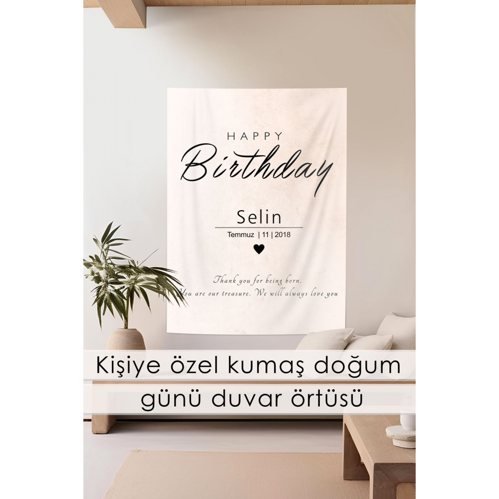 Kişiye Özel Büyük Ebat Birinci Kalite Kumaş Happy Birthday Doğum Günü Duvar Örtüsü Duvar Halısı