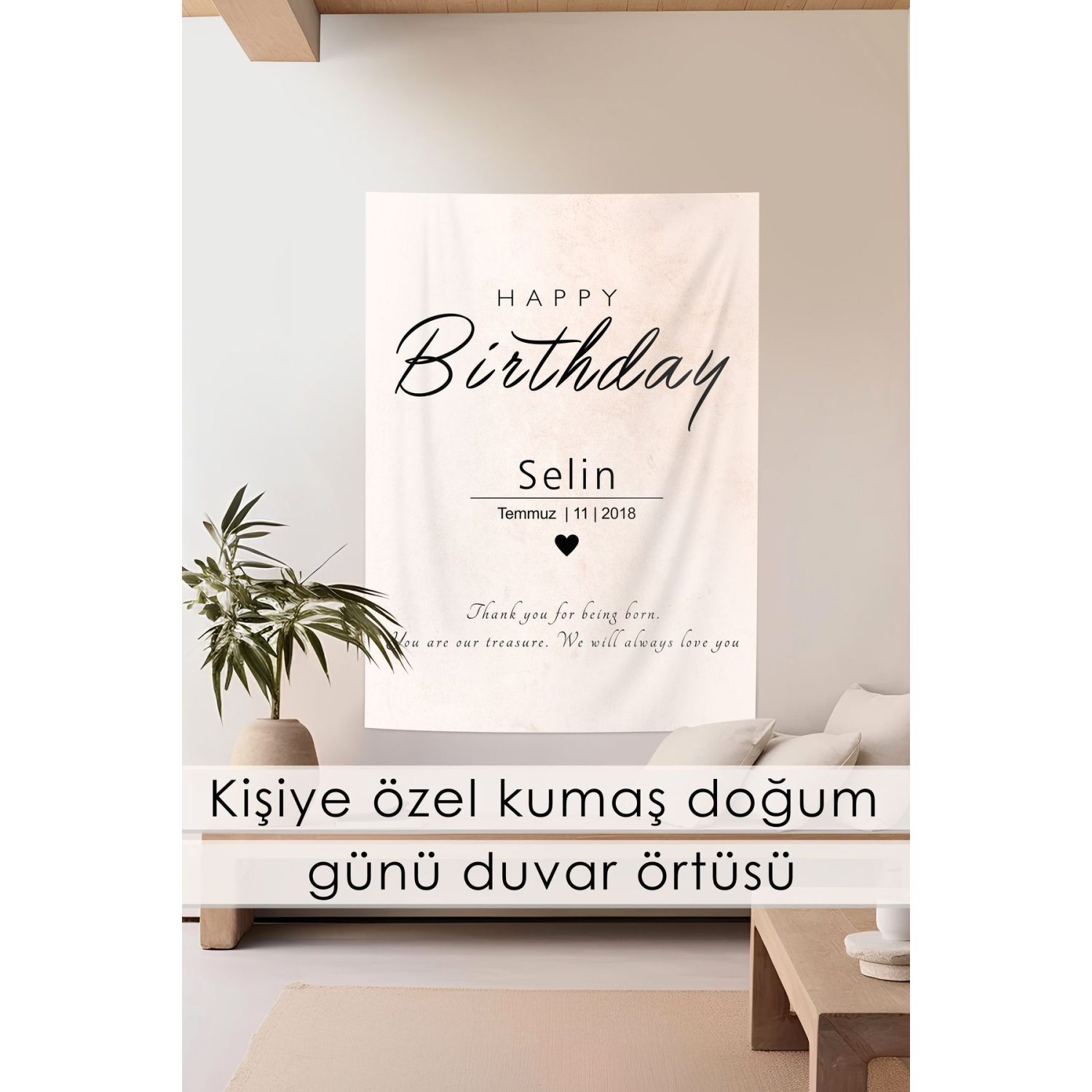 Kişiye Özel Büyük Ebat Birinci Kalite Kumaş Happy Birthday Doğum Günü Duvar Örtüsü Duvar Halısı