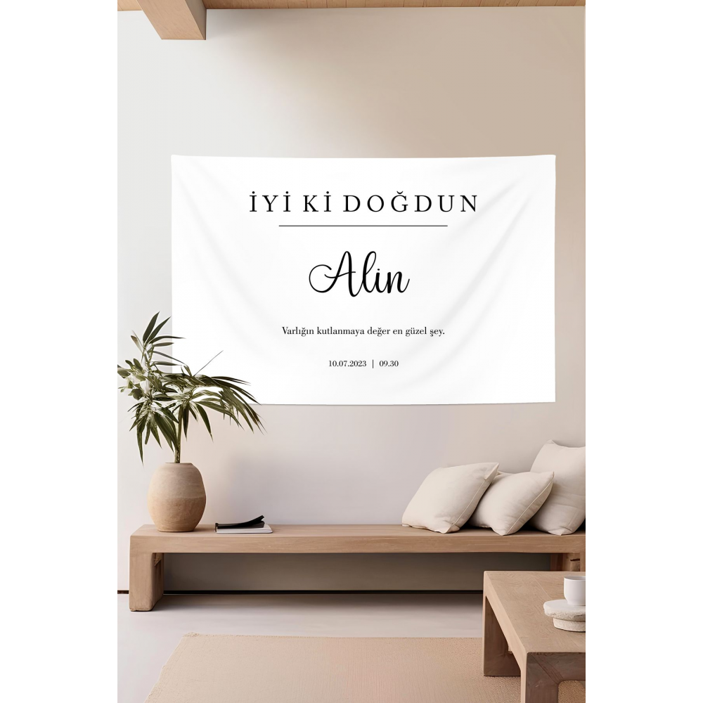 Kişiye Özel Büyük Ebat Birinci Kalite Kumaş Happy Birthday Doğum Günü Duvar Örtüsü Duvar Halısı