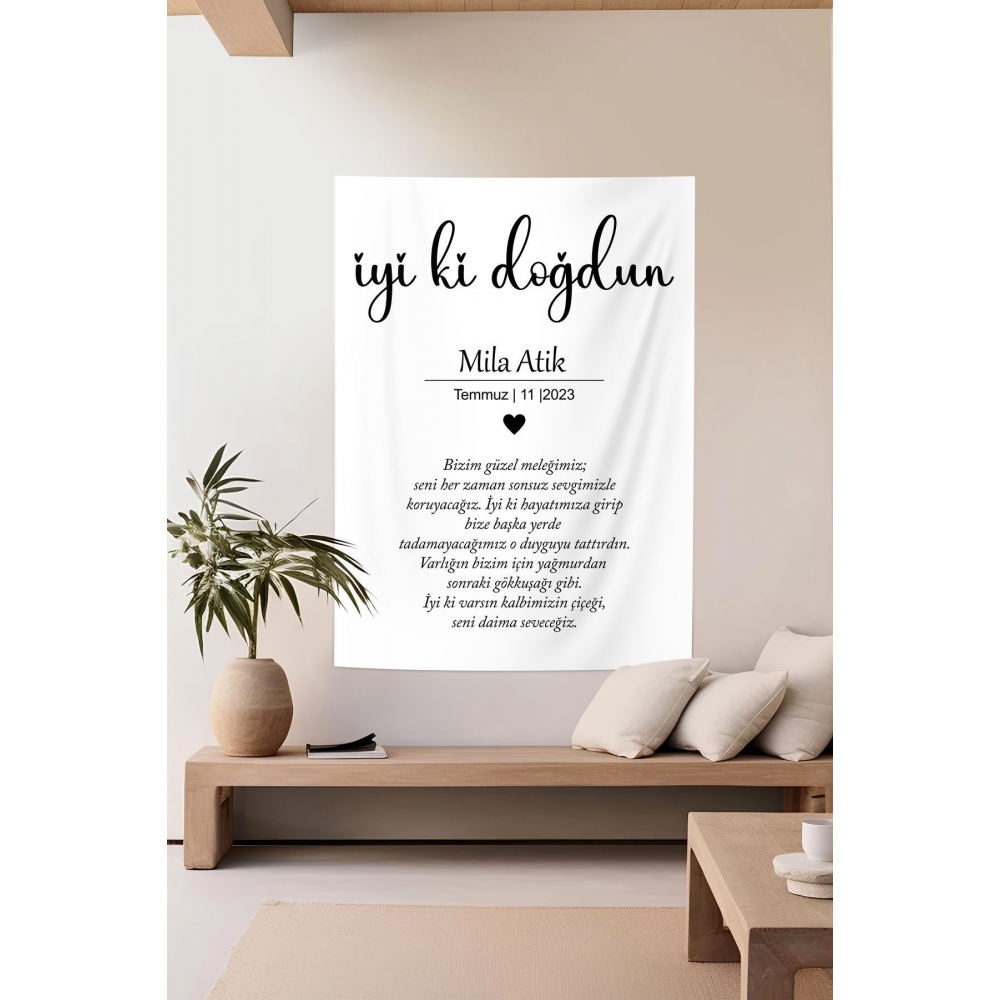 Kişiye Özel Büyük Ebat Birinci Kalite Kumaş Happy Birthday Doğum Günü Duvar Örtüsü Duvar Halısı