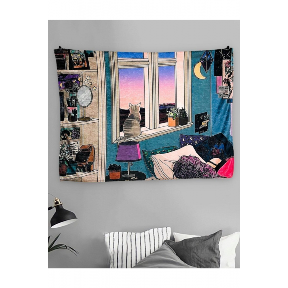 Oturan Kedi Duvar Halısı 70x90 cm