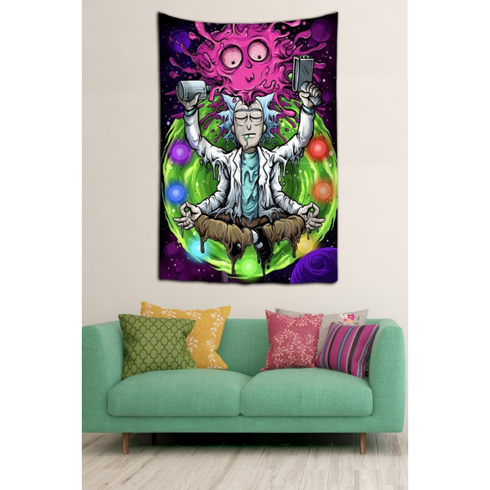 Rick And Morty Desen Leke Tutmaz Kadife Dokulu Kumaş Duvar Örtüsü Duvar Halısı Tapestry