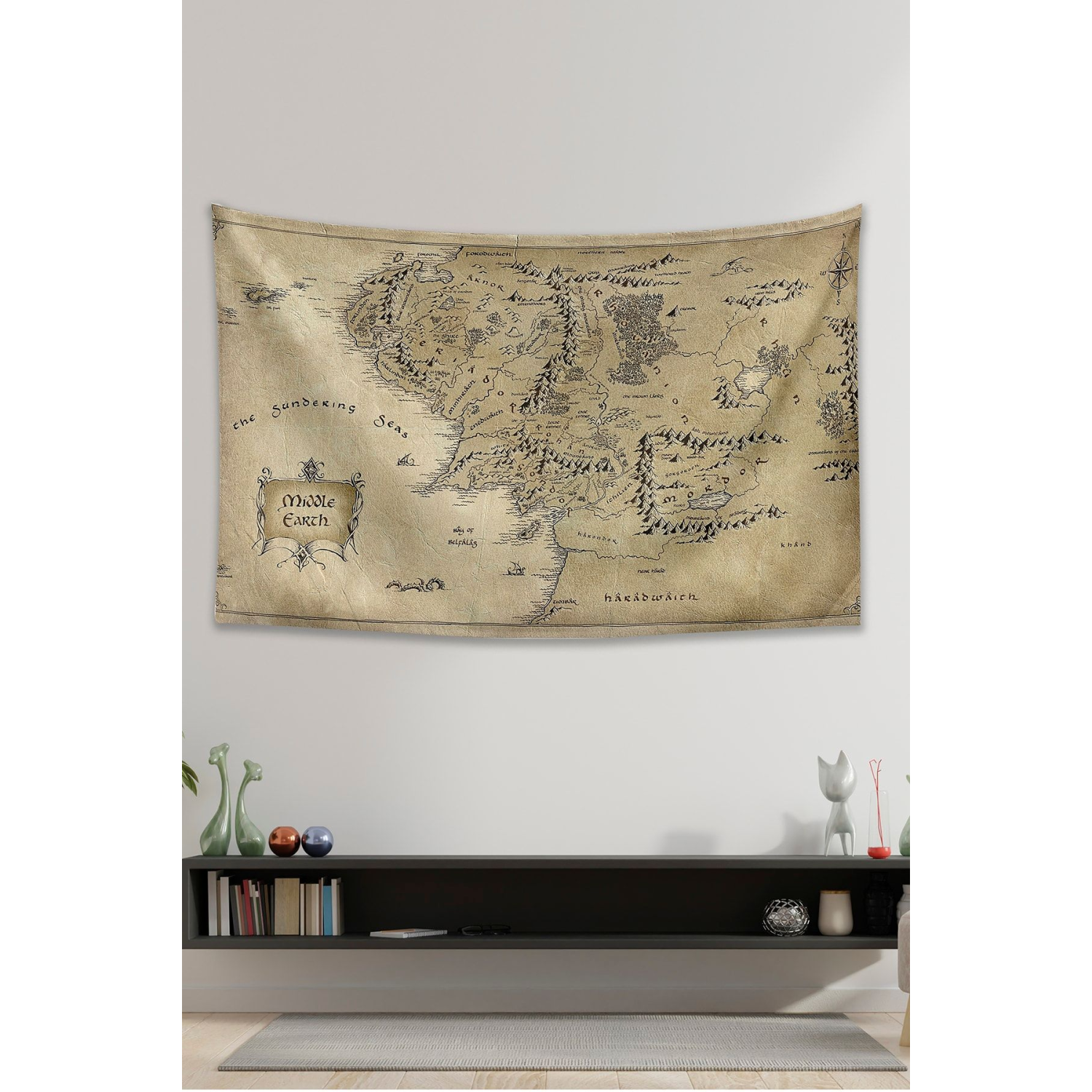 Yüzüklerin Efendisi Orta Dünya Haritası Duvar Örtüsü Halısı 140 X 100 Cm-70x100 Cm