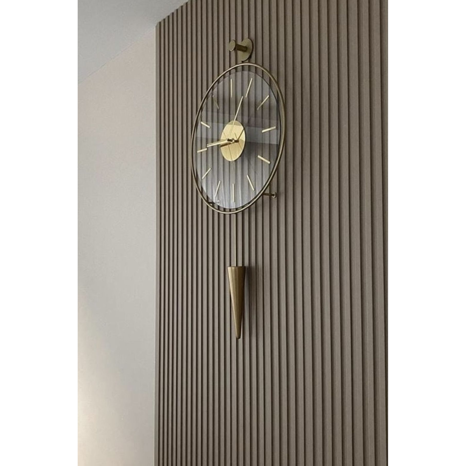 Gold Gravity Pendulum Elegant Series 37x85 , Modern Dekoratif Metal Cam Duvar Saati