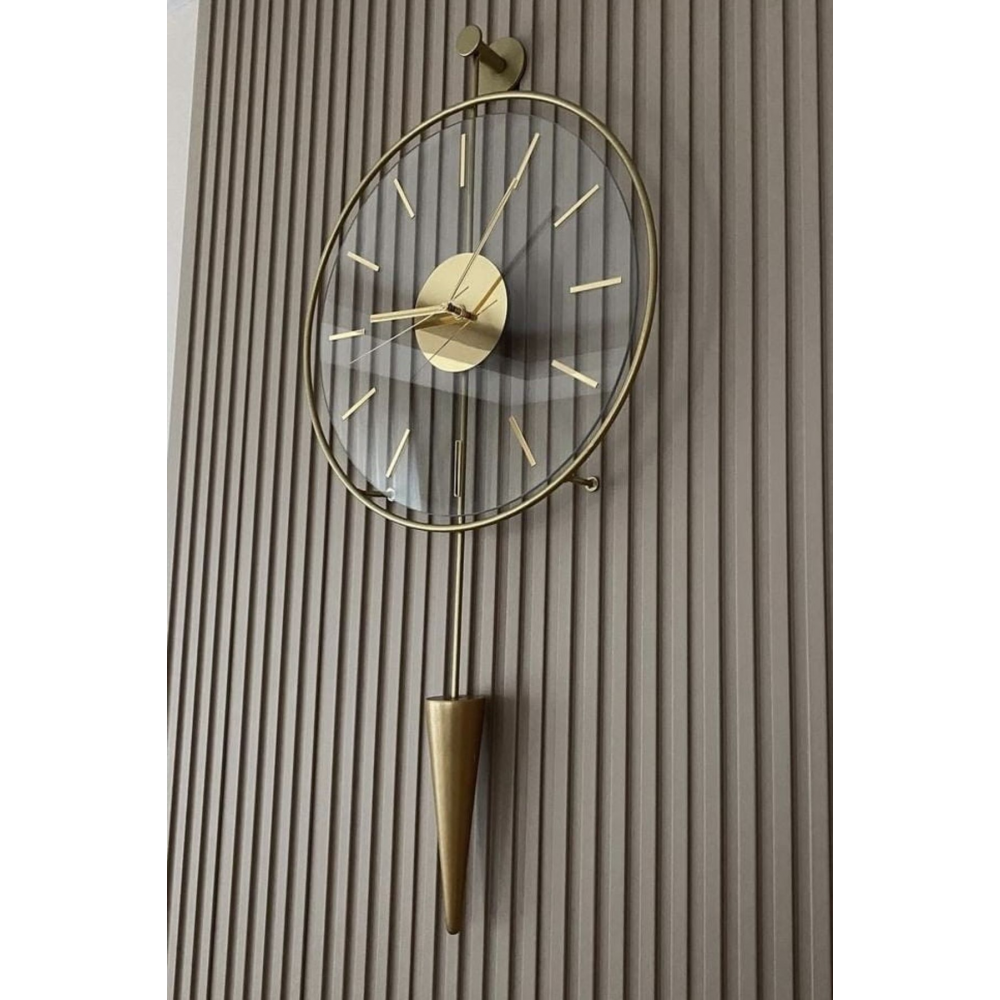 Gold Gravity Pendulum Elegant Series 37x85 , Modern Dekoratif Metal Cam Duvar Saati