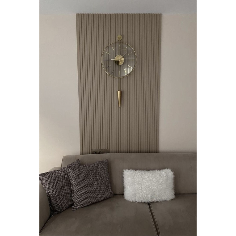 Gold Gravity Pendulum Elegant Series 37x85 , Modern Dekoratif Metal Cam Duvar Saati