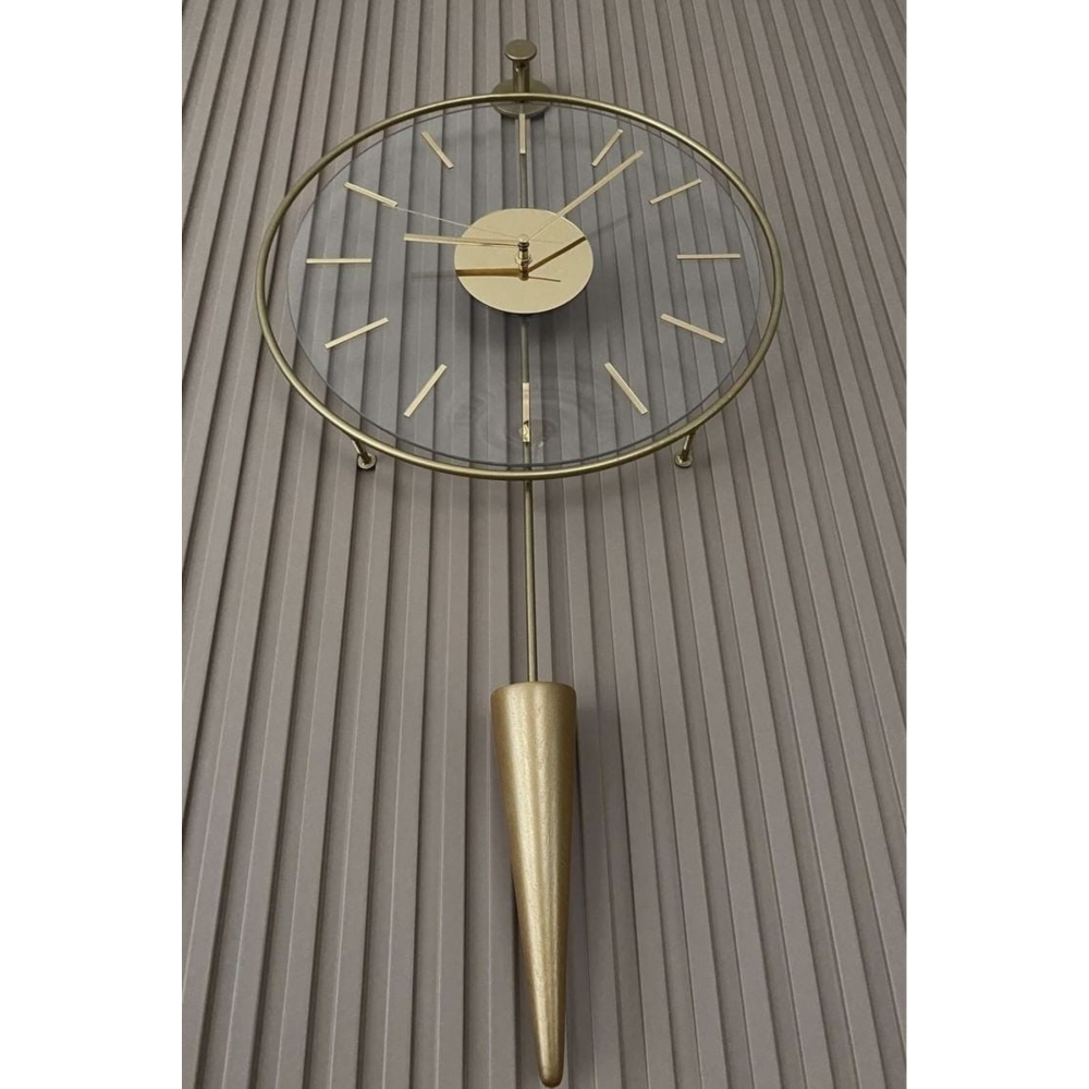 Gold Gravity Pendulum Elegant Series 37x85 , Modern Dekoratif Metal Cam Duvar Saati