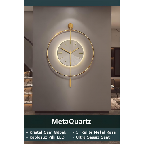 Orta Boy Timelles Kristal (QUARTZ MEKANİZMALI) - Pilli Led - Modern Dekoratif Metal Camlı Duvar Saat
