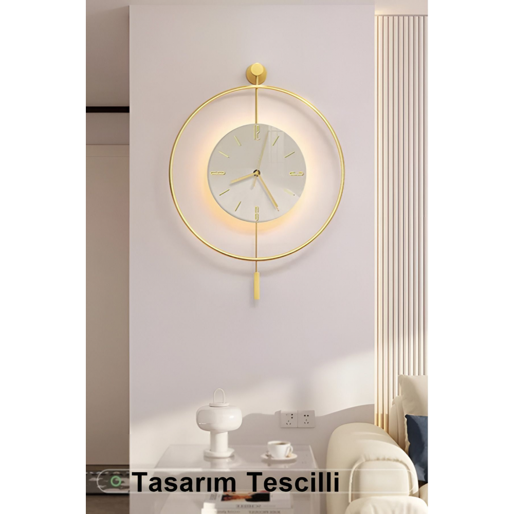 Orta Boy Timelles Kristal (QUARTZ MEKANİZMALI) - Pilli Led - Modern Dekoratif Metal Camlı Duvar Saat