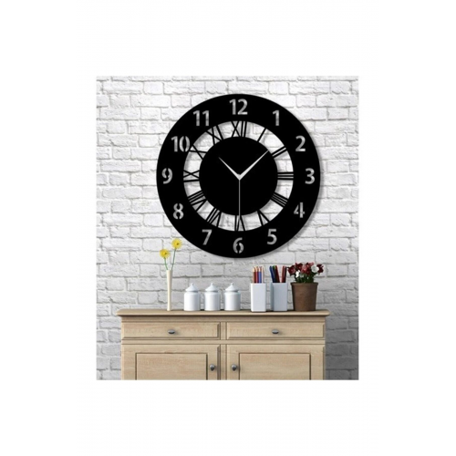 Time Collection Latin Ve Roma Rakamlı Ahşap Dekoratif Duvar Saati (siyah)