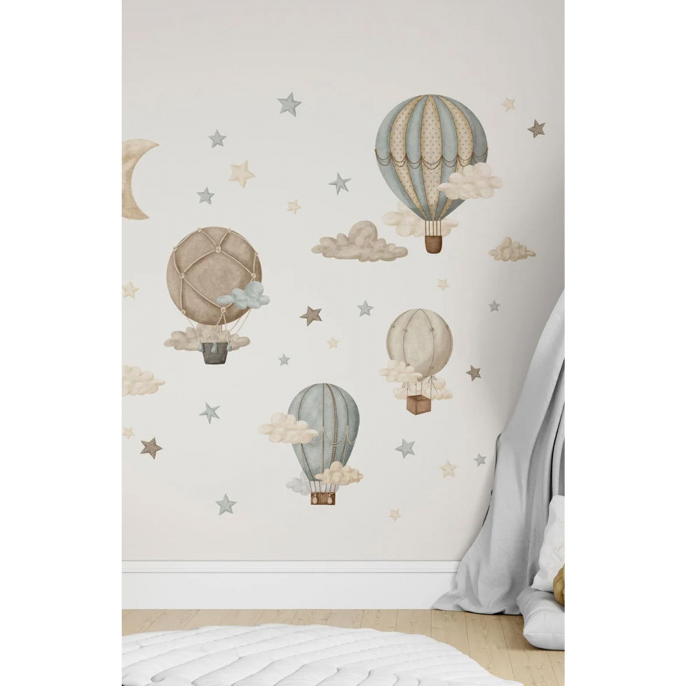 Retro Balonlar Bulutlar Çocuk Odası Duvar Sticker Seti
