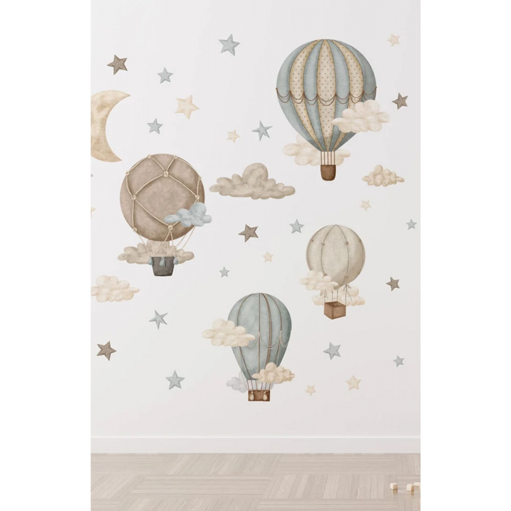 Retro Balonlar Bulutlar Çocuk Odası Duvar Sticker Seti