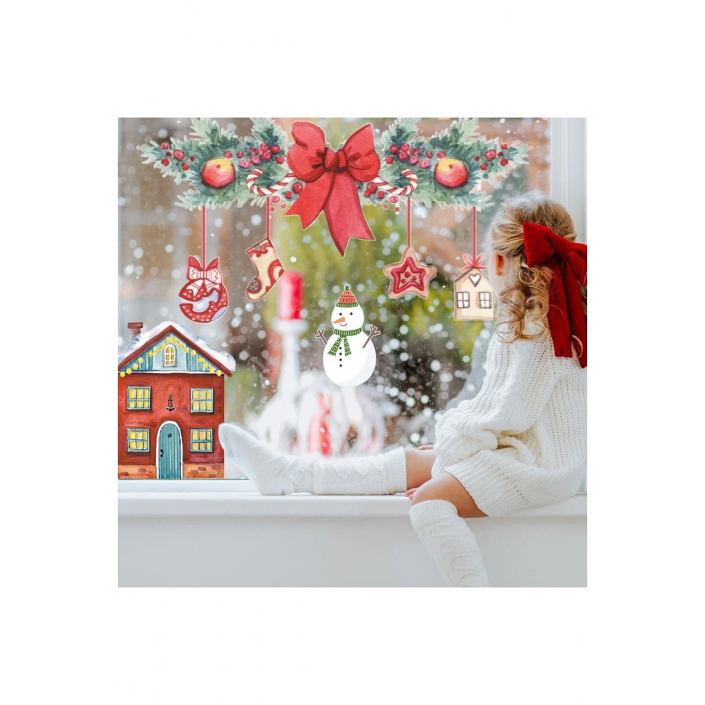 Yılbaşı Fiyonk Ev Ve Kardan Adam Bebek Çocuk Odası Sticker Seti