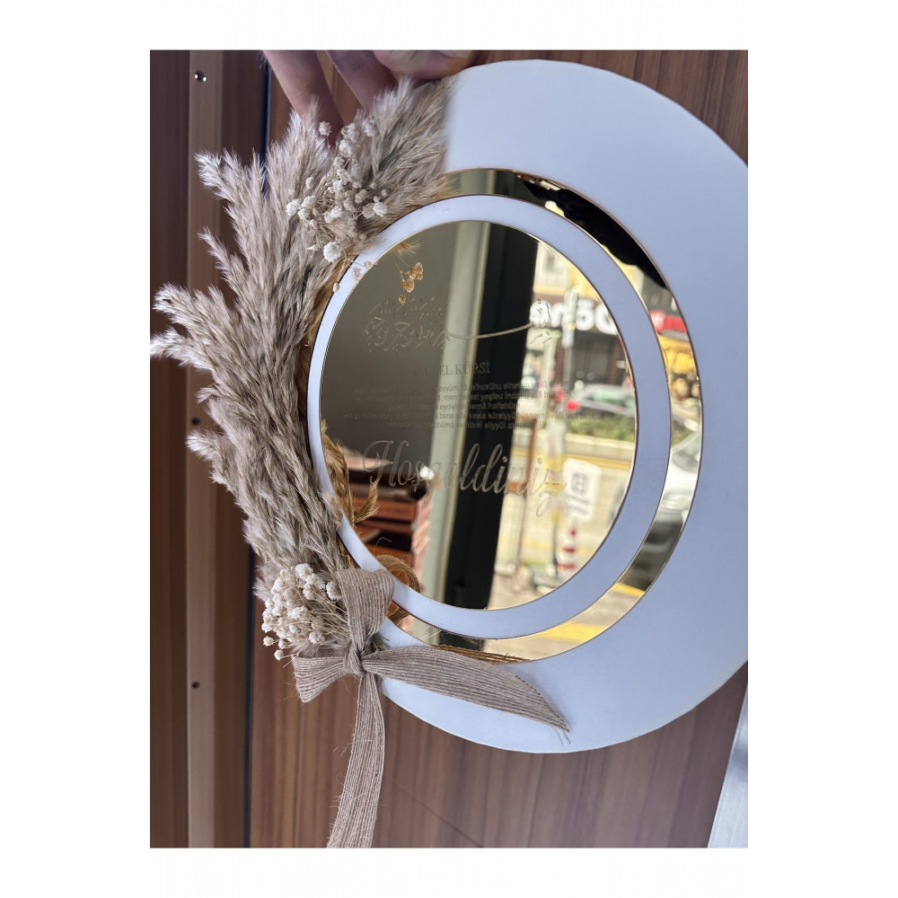 Kişiye Özel Isimli Gümüş-siyah Pampaslı Pleksi Ahşap Kapı Süsü