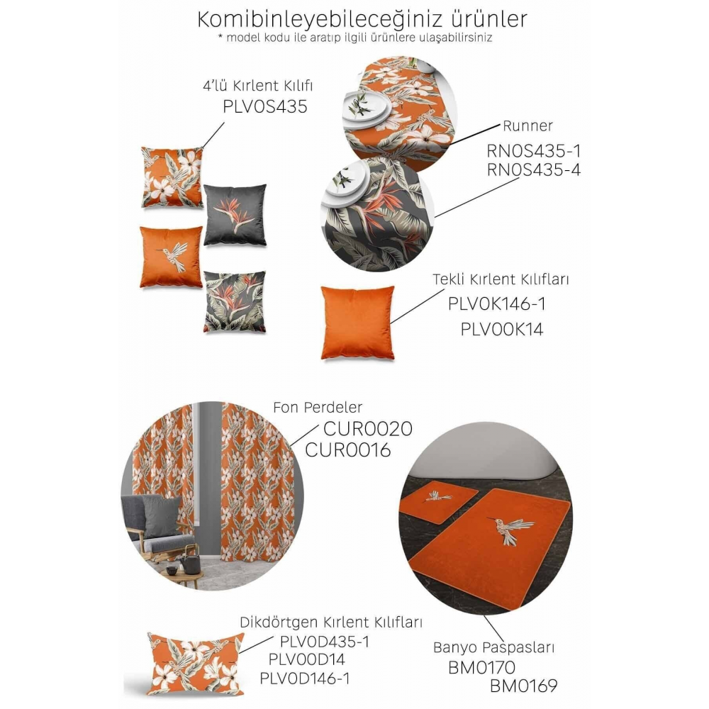 Çift Tarafı Baskılı Hibiskus Desenli 4'lü Süet Kırlent Kılıfı