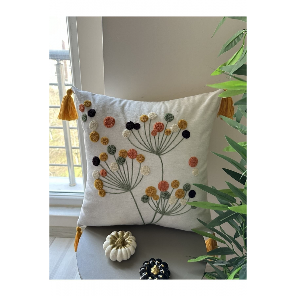 Starstalıa Home Beyaz Kumaş Punch Nakışlı 2 Adet Kırlent Kılıfı