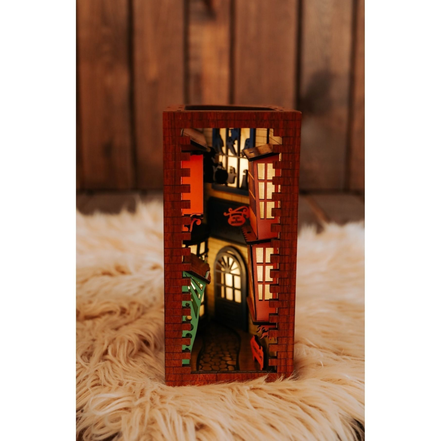 Harry Potter Kitap Tutucu Ahşap Işıklı Ev Ofis Dekorasyon El Yapımı Hogwarts Book Nook Kitap Desteği