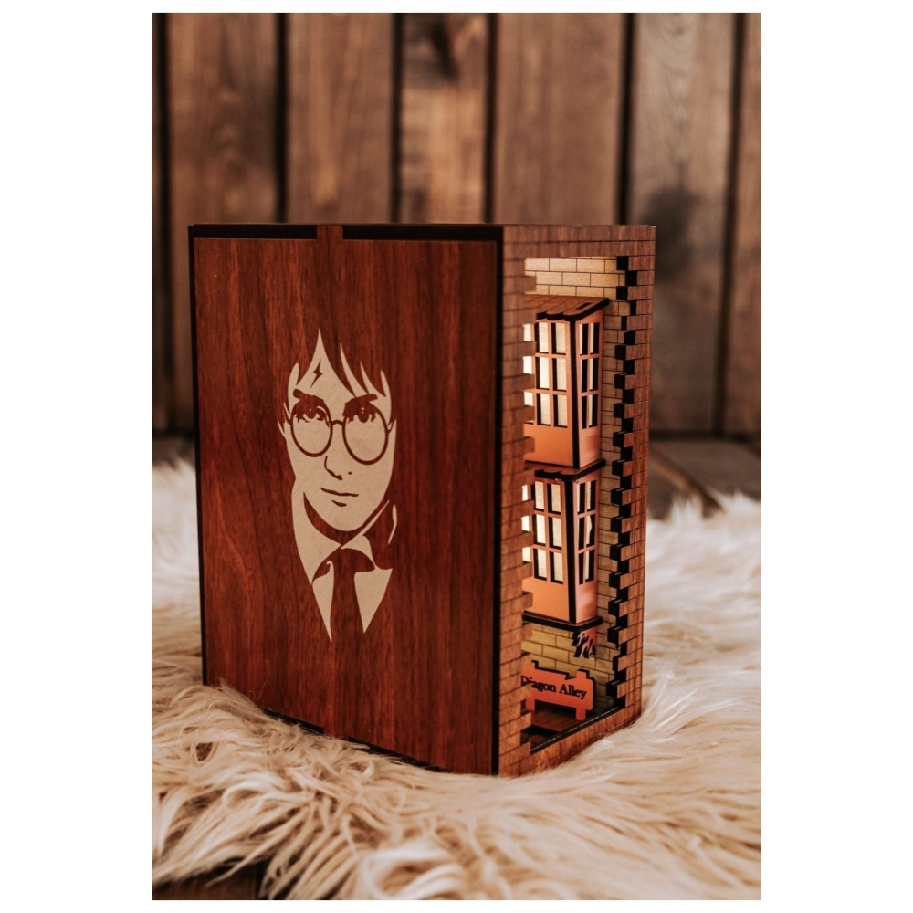 Harry Potter Kitap Tutucu Ahşap Işıklı Ev Ofis Dekorasyon El Yapımı Hogwarts Book Nook Kitap Desteği