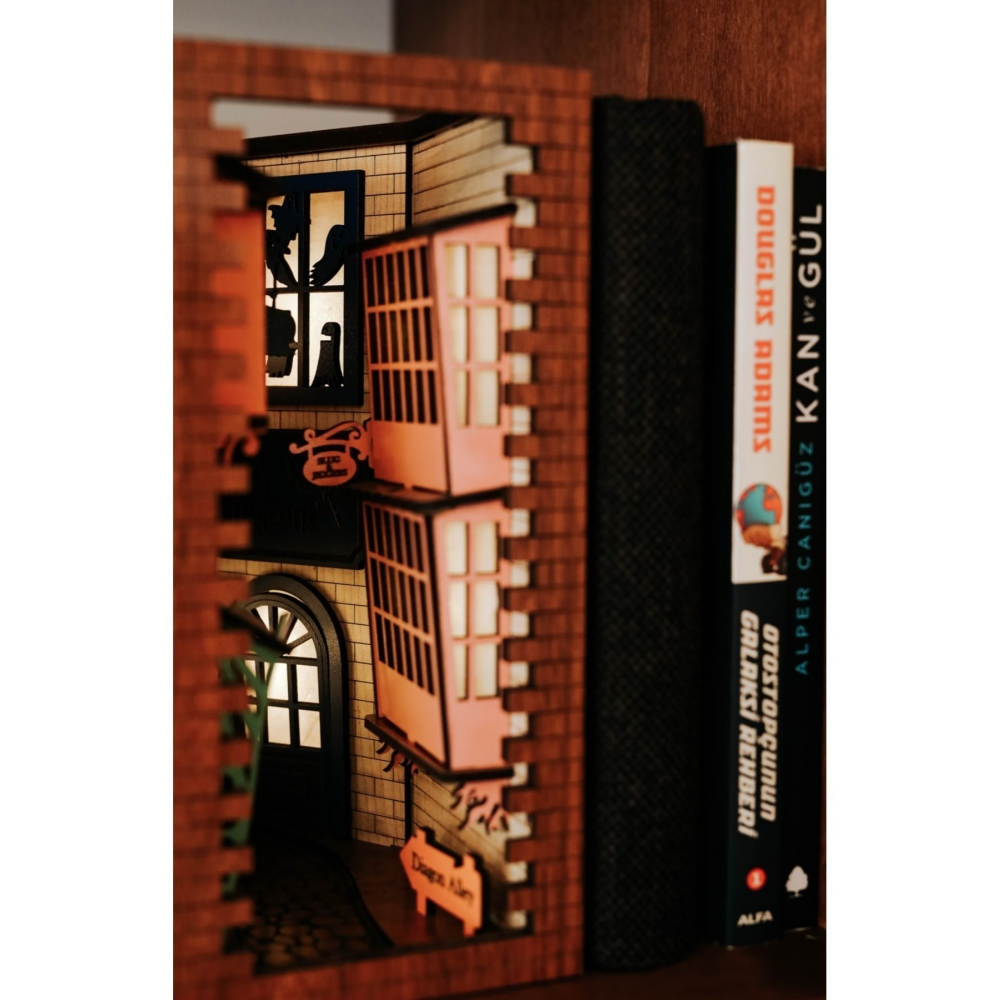 Harry Potter Kitap Tutucu Ahşap Işıklı Ev Ofis Dekorasyon El Yapımı Hogwarts Book Nook Kitap Desteği