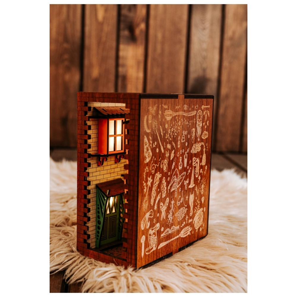 Harry Potter Kitap Tutucu Ahşap Işıklı Ev Ofis Dekorasyon El Yapımı Hogwarts Book Nook Kitap Desteği