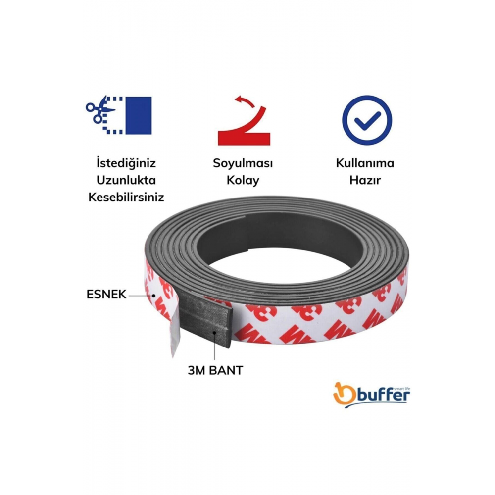 Yapışkanlı Şerit Mıknatıs Magnet Kes Kullan Güçlü Sağlam Rulo Çıkarılması Kolay Siyah 2cm X 1 Mt
