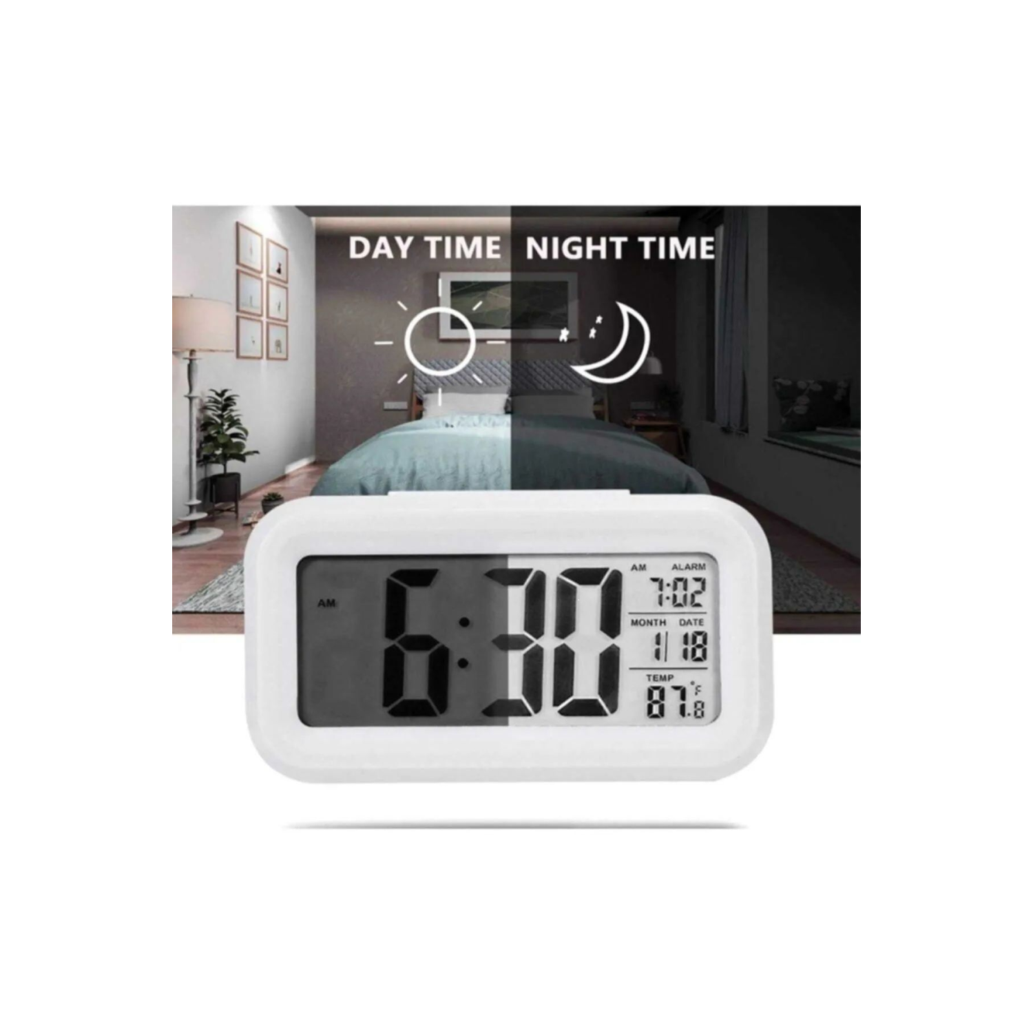 Dijital Alarmlı Masa Saati Led Ekran Pilli Çalar Saat Beyaz