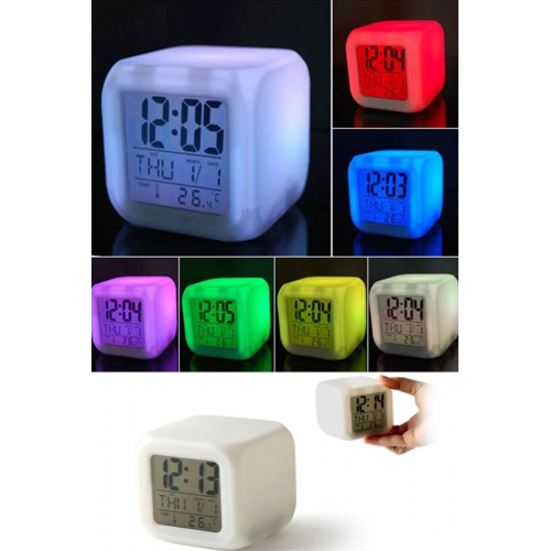 Dijital Küp Çalar Saat Termometre 7 Renk Değiştiren Çocuk Odası