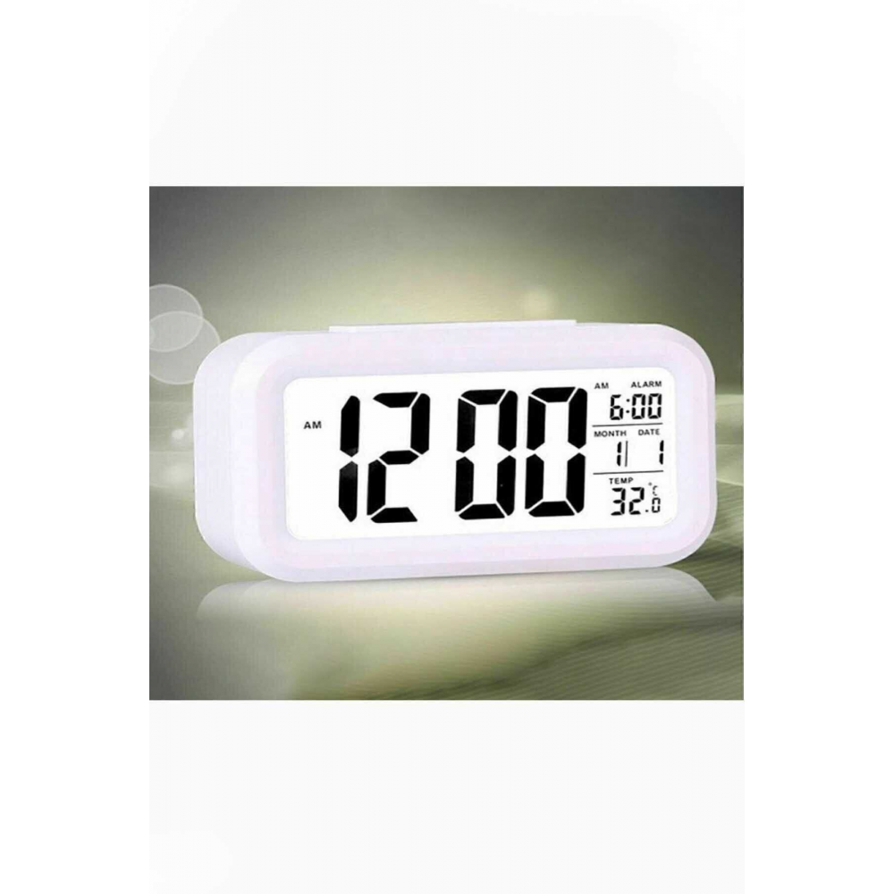 Lcd Işıklı Sensörlü Termometreli Alarmlı Dijital Masa Saati Pil
