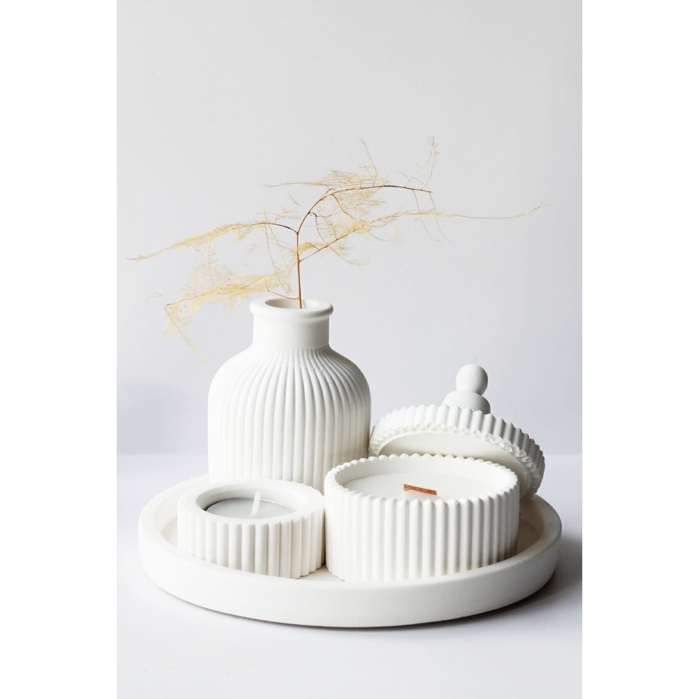 Beyaz Renk özel Tasarım Kokulu Mum Ve Vazo Aksesuar Seti (TEALİGHT HARİCTİR)