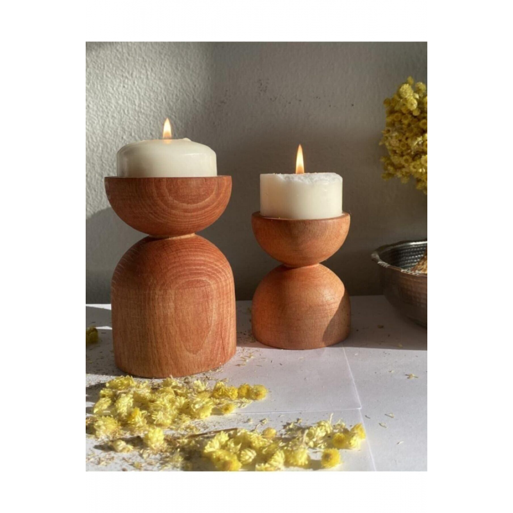 2'li Mumluk, Ahşap Mumluk, Şamdanlık Boyanabilir Dekoratif