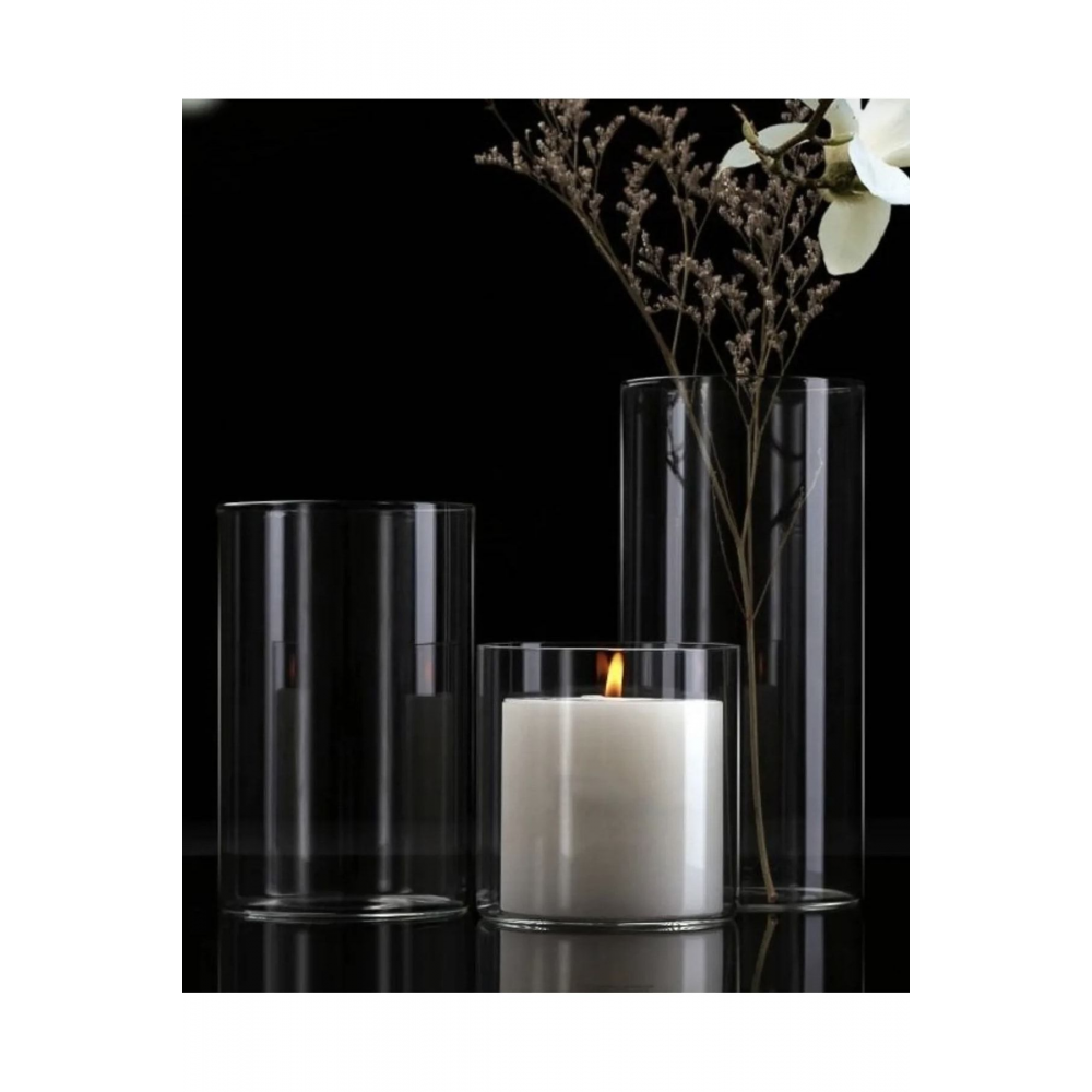 3 Lü Cam Vazo Silindir Mumluk Seti -