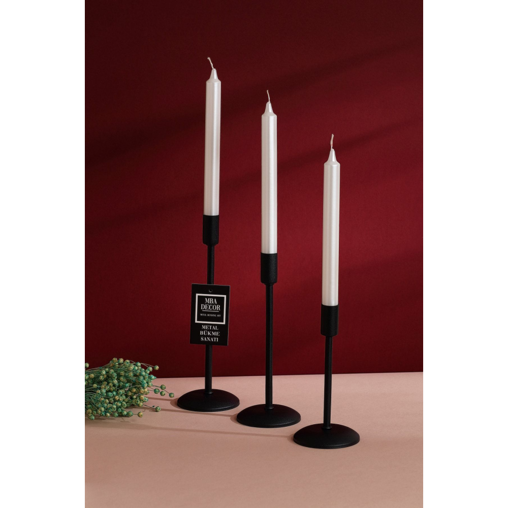 3 Lü Düz Ayak Paslanmaz Siyah Şamdan Mumluk Dekoratif Mumluk Ince Uzun Ayak Ev Dekorasyon