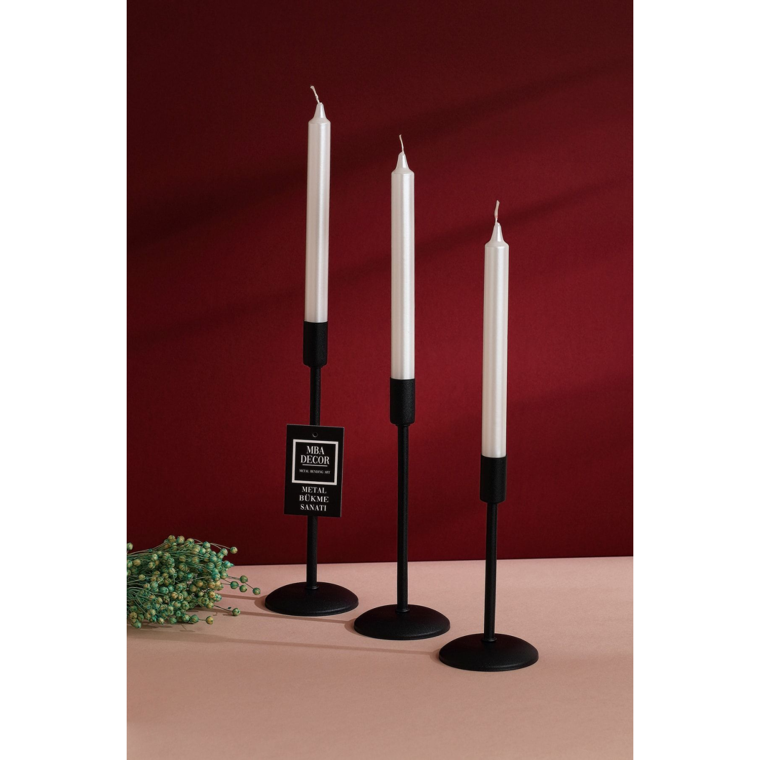 3 Lü Düz Ayak Paslanmaz Siyah Şamdan Mumluk Dekoratif Mumluk Ince Uzun Ayak Ev Dekorasyon