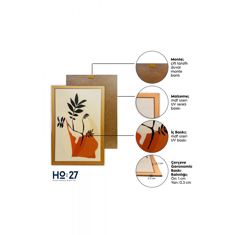 6 Parça Ahşap Çerçeve Görünümlü Dekoratif Hediyelik Boho Botanik Wall Art Mdf Tablo Seti