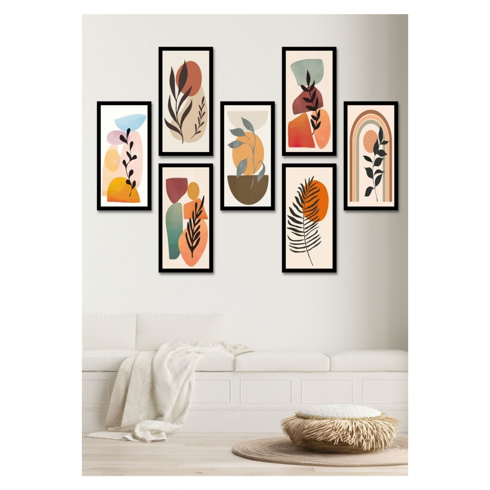 7 Parça Bohem Yapraklar Duvar Dekoru - Salon Oturma Yatak Odası Mutfak Ofis Antre Için Tablo Seti