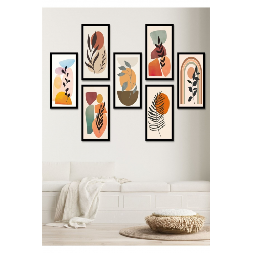 7 Parça Bohem Yapraklar Duvar Dekoru - Salon Oturma Yatak Odası Mutfak Ofis Antre Için Tablo Seti