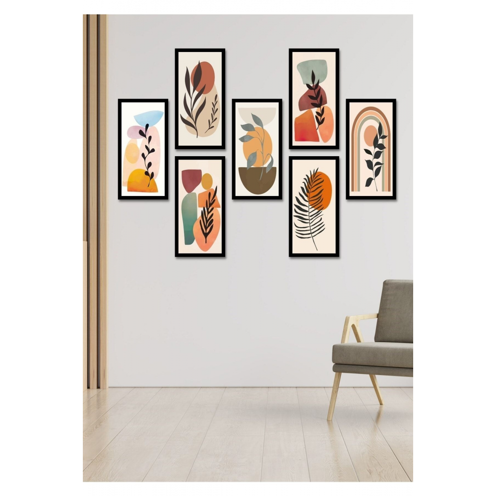 7 Parça Bohem Yapraklar Duvar Dekoru - Salon Oturma Yatak Odası Mutfak Ofis Antre Için Tablo Seti