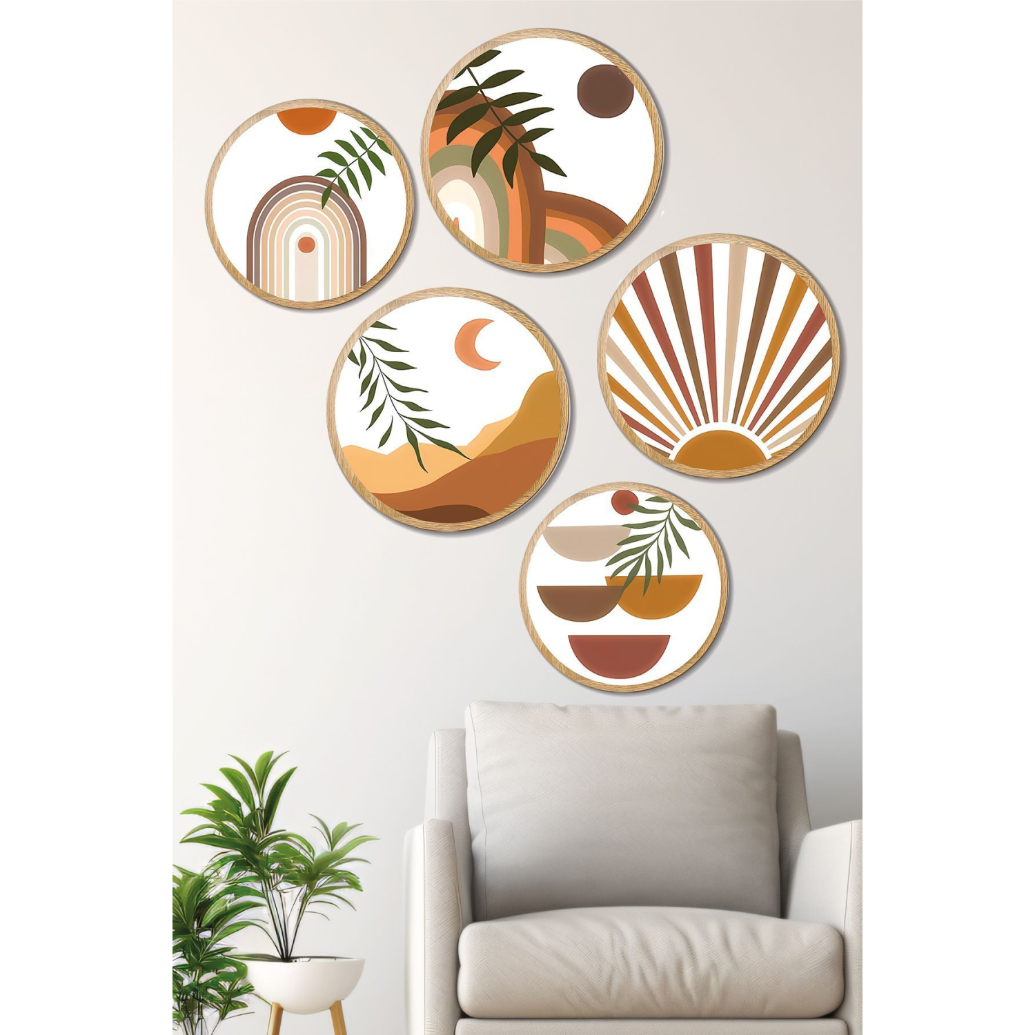 Dekoratif Oval 5 Parça Çerçeve Görünümlü Mdf Tablo Seti